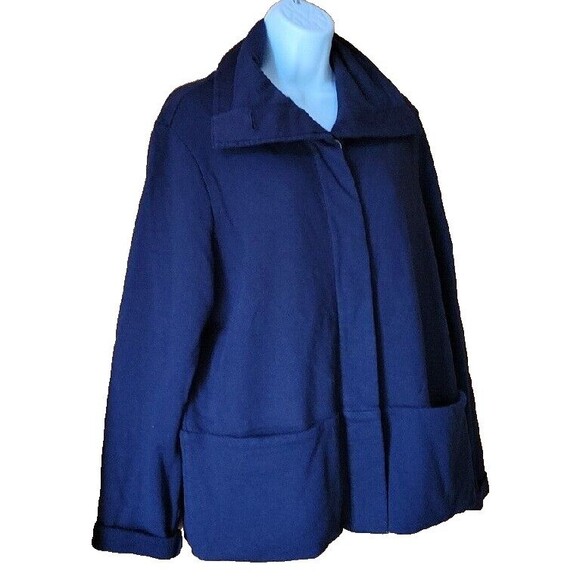 Lands' End Sweatshirt Jacket Navy L Button Front 14-16 Solid Casual Pockets - Picture 4 of 11